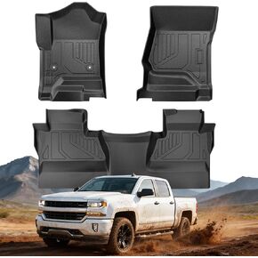 سجادات أرضية الشاحنة TPE: مناسبة خصيصًا لسيارة Chevy Silverado لـ GMC Sierra 1500 2014 2015 2016 2017 2018 & 2500 HD | 3500 HD 2015-2019 Crew Cab - حماية من جميع الأحوال الجوية، غير قابلة للانزلاق، سهلة التنظيف، ملحقات السيارة in Kuwait