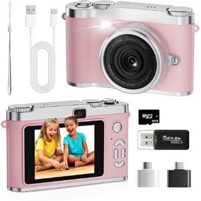 Upgrade Kids Selfie Camera, HD Digital Video Cameras for Toddler, Portable Toy for 3 4 5 6 7 8 Year Old Girl with 32GB SD Card-Pink in Saudi Arabia