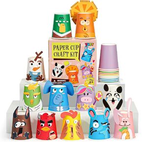 Toylink 12 Pack Arts and Crafts for Kids, Toddler Paper Cup Craft Kit with Cute Cartoon Animal Projects, DIY Gifts Birthday Party Fun Preschool Classroom Activity for Girls & Boys Ages 3-8-12 in Saudi Arabia