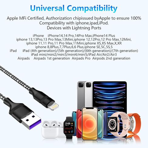 Extra Long Phone Charger Cable 5M, [ MFFi CertIified ] 16ft 90 Degree Lightnning Cable, High Fast/Data Sync Phone Charging Cable Lead for Phone 14/13/12Pro/11Max/XS/XR/8/7/SE in Saudi Arabia