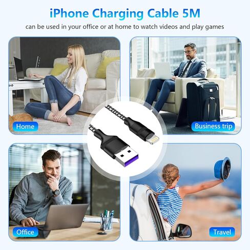Extra Long Phone Charger Cable 5M, [ MFFi CertIified ] 16ft 90 Degree Lightnning Cable, High Fast/Data Sync Phone Charging Cable Lead for Phone 14/13/12Pro/11Max/XS/XR/8/7/SE in Saudi Arabia