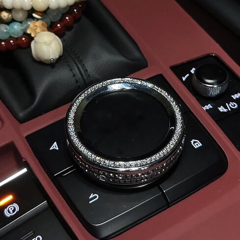 ديكور كريستال داخلي للسيارة Mazda CX-50/CX-90/CX-70/CX-30/Mazda3 - سبائك الزنك مع كريستالات تشيكية مرصعة يدويًا، إكسسوارات فاخرة (فضية، مقبض للوسائط المتعددة) in Kuwait