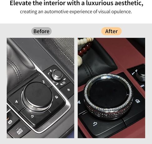 ديكور كريستال داخلي للسيارة Mazda CX-50/CX-90/CX-70/CX-30/Mazda3 - سبائك الزنك مع كريستالات تشيكية مرصعة يدويًا، إكسسوارات فاخرة (فضية، مقبض للوسائط المتعددة) in Kuwait
