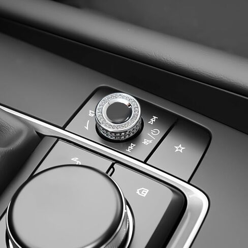 ديكور كريستال داخلي للسيارة Mazda CX-50/CX-90/CX-70/CX-30/Mazda3 - سبائك الزنك مع كريستالات تشيكية مرصعة يدويًا، إكسسوارات فاخرة (فضية، مقبض للوسائط المتعددة) in Kuwait