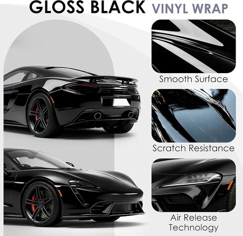 Car Wrap Vinyl, 1ft x 5ft Gloss Black Vinyl Wrap for Cars Body Protection, Scratch Resistance with Air Release Technology (Gloss Black) in Saudi Arabia