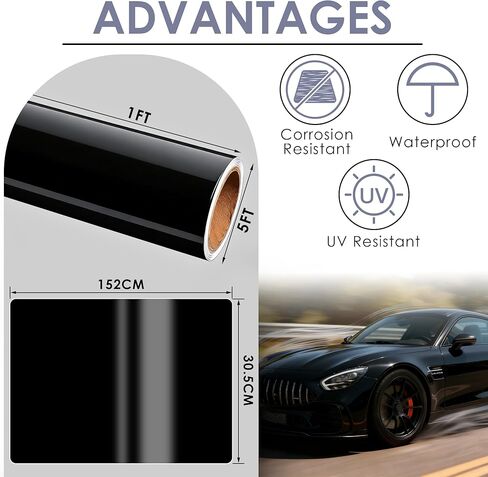 Car Wrap Vinyl, 1ft x 5ft Gloss Black Vinyl Wrap for Cars Body Protection, Scratch Resistance with Air Release Technology (Gloss Black) in Saudi Arabia