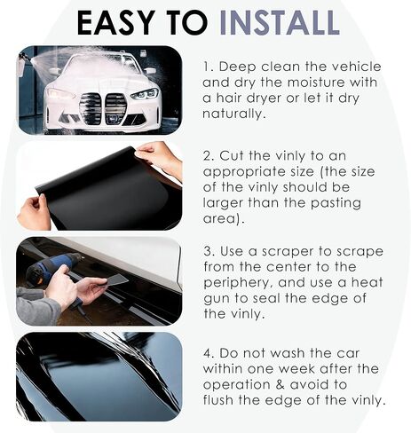 Car Wrap Vinyl, 1ft x 5ft Gloss Black Vinyl Wrap for Cars Body Protection, Scratch Resistance with Air Release Technology (Gloss Black) in Saudi Arabia