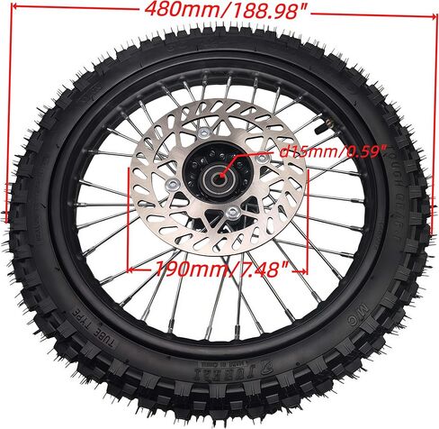 مجموعة إطارات حافة العجلة الأمامية Beeking 60/100-14 2.50-14 للدراجة الترابية 15 مم إطار حافة العجلة الأمامية يناسب الدراجة الترابية 50cc-125cc TTR SSR CRF Apollo تتضمن قرص فرامل 190 مم. in Kuwait