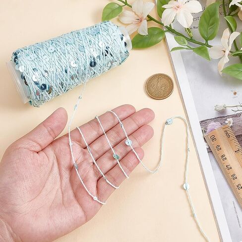 WADORN 164 ياردة غزل قطن ترتر، خيوط ترتر زرقاء لامعة خيوط خيط متلألئة مع لمعان معدني لأعمال الحياكة اليدوية وإبرة اليد وإكسسوارات الشتاء in Kuwait
