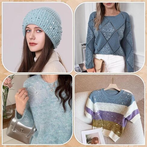 WADORN 164 ياردة غزل قطن ترتر، خيوط ترتر زرقاء لامعة خيوط خيط متلألئة مع لمعان معدني لأعمال الحياكة اليدوية وإبرة اليد وإكسسوارات الشتاء in Kuwait