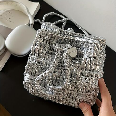 4 قطع/مجموعة 100% بوليستر غزل تي شيرت خط قماش مطاطي، غزل قماش معدني مناسب لحقيبة يد رائعة عالية الجودة من خيوط الغزل المنسوجة يدويًا، قلادة صغيرة-0616-فضي in Kuwait