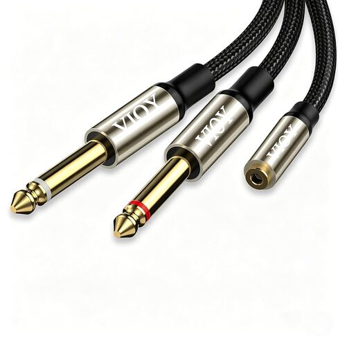 VIOY 3.5mm to Dual 1/4 Inch Audio Splitter Cable, Gold Plated 1/8" TRS Female to Dual Quarter Inch 6.35mm TS Mono Male Plug Braided Stereo Breakout Cable 35cm/13.8inch in Kuwait