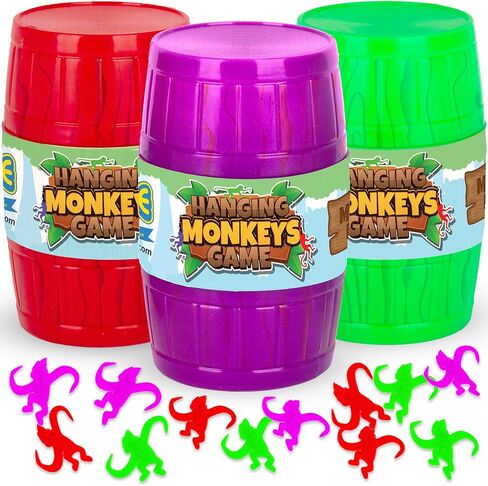 Gamie Hanging Monkeys Game - 3 Barrels with 30 Monkeys Each - Fun Games for Family Game Night - Indoor Games for Kids and Adults - Develops Fine Motor Skills - Retro Party Games for Ages 3 and Up in Kuwait