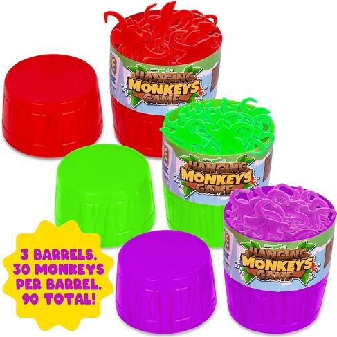 Gamie Hanging Monkeys Game - 3 Barrels with 30 Monkeys Each - Fun Games for Family Game Night - Indoor Games for Kids and Adults - Develops Fine Motor Skills - Retro Party Games for Ages 3 and Up in Kuwait