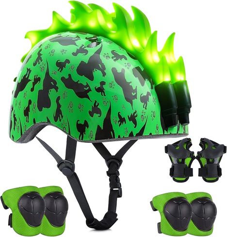 Kids Helmet with LED Lights, Toddler Bike Helmet with Knee Pads and Elbow Pads Set for Boys Age 2-6, Adjustable Kids Bike Helmet for Cycling Scooter Skateboard & Night Riding in Saudi Arabia
