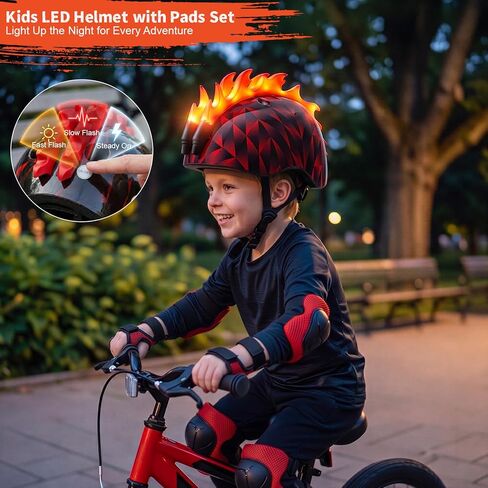 Kids Helmet with LED Lights, Toddler Bike Helmet with Knee Pads and Elbow Pads Set for Boys Age 2-6, Adjustable Kids Bike Helmet for Cycling Scooter Skateboard & Night Riding in Saudi Arabia
