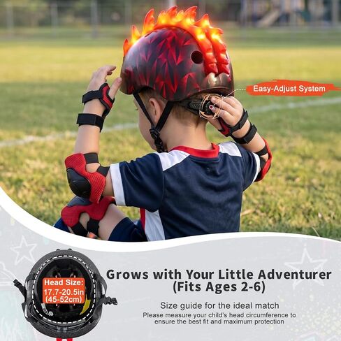 Kids Helmet with LED Lights, Toddler Bike Helmet with Knee Pads and Elbow Pads Set for Boys Age 2-6, Adjustable Kids Bike Helmet for Cycling Scooter Skateboard & Night Riding in Saudi Arabia