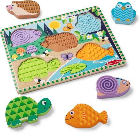 Melissa & Doug Forest Friends Touch & Feel Wooden Puzzle, 5-Piece Chunky Toddler Puzzles with Animals & Textured Silicone Puzzle Board Inlays, Preschool Toys for Girls & Boys Ages 2 and Up in Saudi Arabia