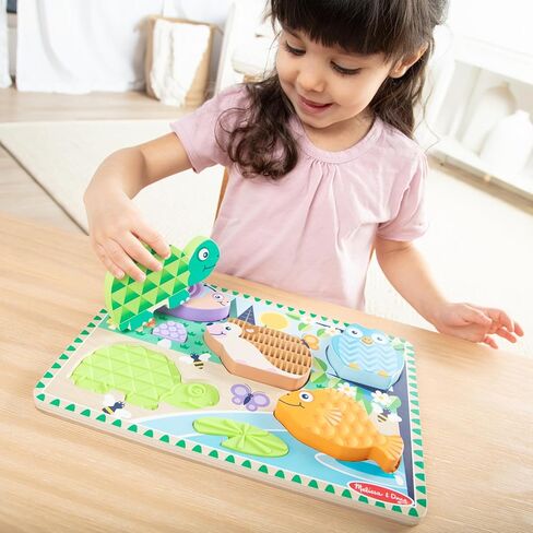 Melissa & Doug Forest Friends Touch & Feel Wooden Puzzle, 5-Piece Chunky Toddler Puzzles with Animals & Textured Silicone Puzzle Board Inlays, Preschool Toys for Girls & Boys Ages 2 and Up in Saudi Arabia