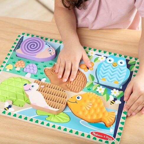Melissa & Doug Forest Friends Touch & Feel Wooden Puzzle, 5-Piece Chunky Toddler Puzzles with Animals & Textured Silicone Puzzle Board Inlays, Preschool Toys for Girls & Boys Ages 2 and Up in Saudi Arabia