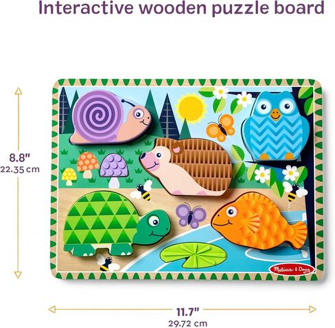 Melissa & Doug Forest Friends Touch & Feel Wooden Puzzle, 5-Piece Chunky Toddler Puzzles with Animals & Textured Silicone Puzzle Board Inlays, Preschool Toys for Girls & Boys Ages 2 and Up in Saudi Arabia