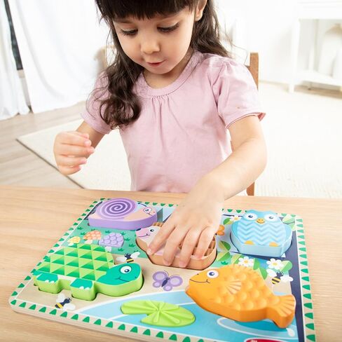 Melissa & Doug Forest Friends Touch & Feel Wooden Puzzle, 5-Piece Chunky Toddler Puzzles with Animals & Textured Silicone Puzzle Board Inlays, Preschool Toys for Girls & Boys Ages 2 and Up in Saudi Arabia