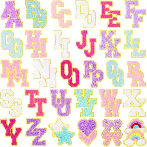 60PCS Chenille Letter Patches Self Adhesive – Preppy Alphabet Iron On Patches with Rainbow Star Bow Heart, Sew On Fabric Patches for Clothing, Backpacks & DIY Crafts in Saudi Arabia