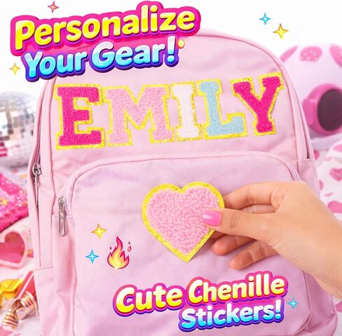60PCS Chenille Letter Patches Self Adhesive – Preppy Alphabet Iron On Patches with Rainbow Star Bow Heart, Sew On Fabric Patches for Clothing, Backpacks & DIY Crafts in Saudi Arabia
