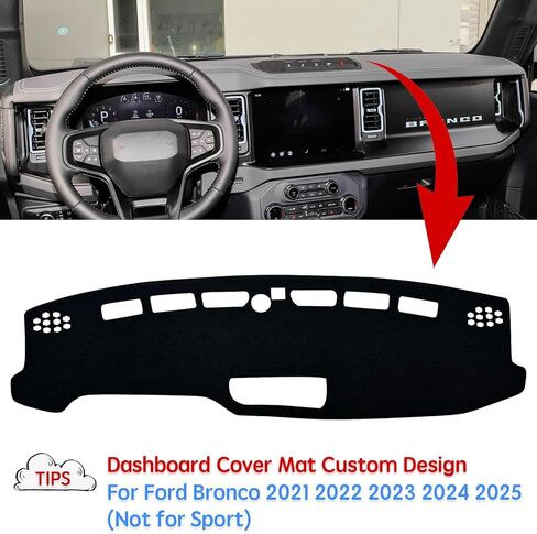 غطاء لوحة القيادة لوحة حصيرة متوافقة مع Ford Bronco 2021 2022 2023 2024 2025 (ليس للرياضة) واقي غطاء لوحة القيادة (زخرفة سوداء) in Kuwait