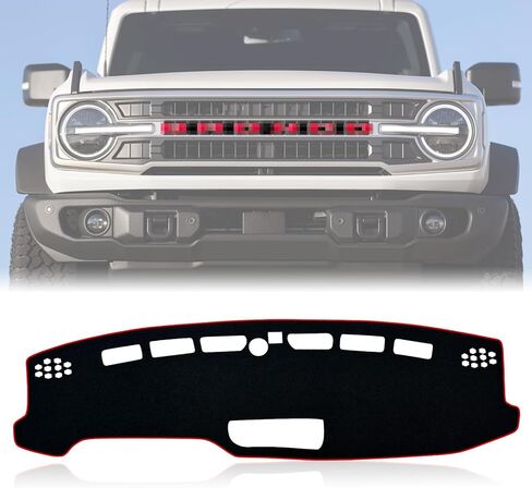 غطاء لوحة القيادة لوحة حصيرة متوافقة مع Ford Bronco 2021 2022 2023 2024 2025 (ليس للرياضة) واقي غطاء لوحة القيادة (زخرفة سوداء) in Kuwait