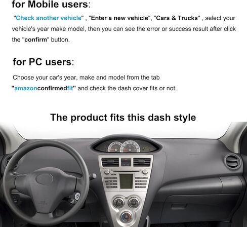 Dash Cover Mat Custom Fit for Toyota Yaris Dashboard Pad Cap Carpet Protector K347A (Black) in Kuwait