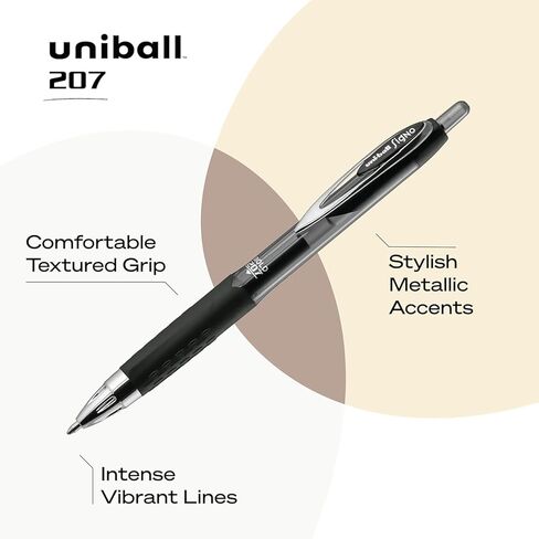 أقلام جل Signo 207 قابلة للسحب من Uni-Ball، لمنع الاحتيال، نقطة جريئة 1.0 مم، حبر أسود وأزرق متساوي، 12 عبوة (6 أسود، 6 أزرق) in Kuwait