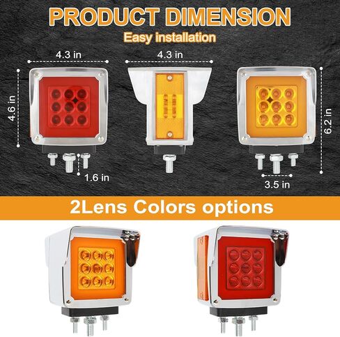 72 LED Pedestal Fender Lights, Semi Truck Turn Signal with Flashing Light, Red/Amber Dual Face Marker Light for Peterbilt 579 587 Kenworth W900 Freightliner, IP67 Waterproof (Amber) in Saudi Arabia