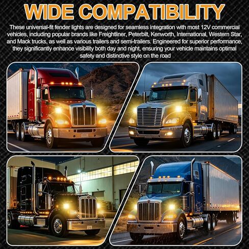 72 LED Pedestal Fender Lights, Semi Truck Turn Signal with Flashing Light, Red/Amber Dual Face Marker Light for Peterbilt 579 587 Kenworth W900 Freightliner, IP67 Waterproof (Amber) in Saudi Arabia