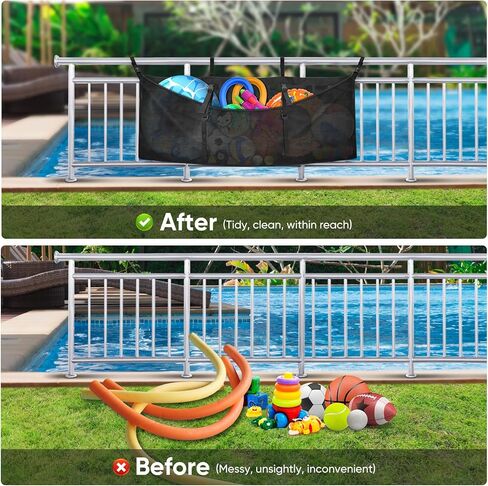 Pool Float Storage Bag, Extra Long 78" Foldable Hanging Organizer Mesh for Pool Side Fence, Adjustable Swimming Outdoor Toy Storage for Floats, Balls, Inflatable Toys & Accessories (78") in Saudi Arabia