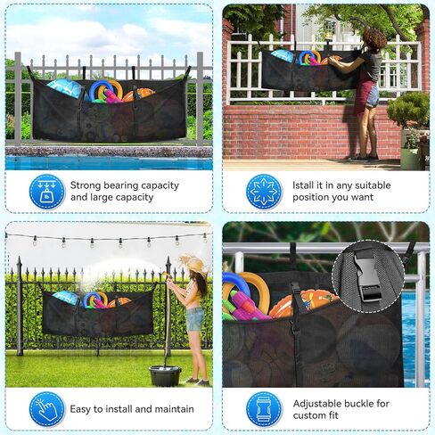 Pool Float Storage Bag, Extra Long 78" Foldable Hanging Organizer Mesh for Pool Side Fence, Adjustable Swimming Outdoor Toy Storage for Floats, Balls, Inflatable Toys & Accessories (78") in Saudi Arabia