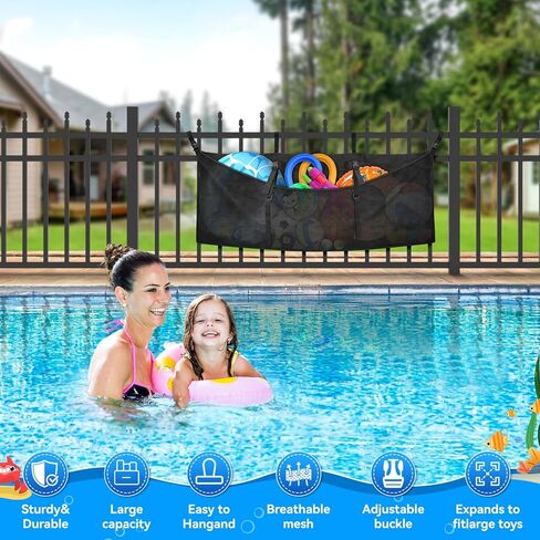 Pool Float Storage Bag, Extra Long 78" Foldable Hanging Organizer Mesh for Pool Side Fence, Adjustable Swimming Outdoor Toy Storage for Floats, Balls, Inflatable Toys & Accessories (78") in Saudi Arabia