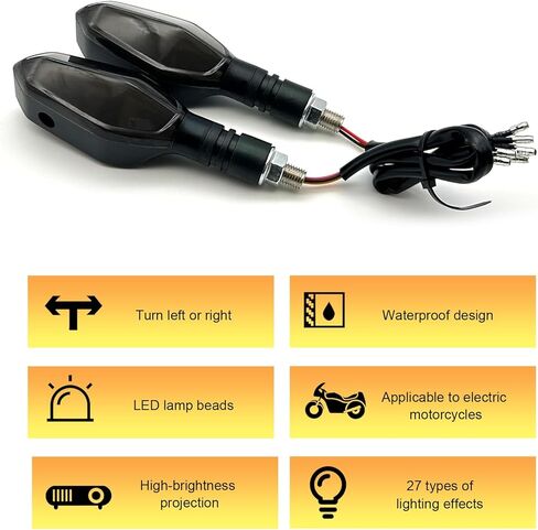 2 PCS Motorcycle Turn Signals, M10 Motorbike Front Rear Led Lights with Projection Arrow, 3 Wire Motorcycles Blinkers, 27 DRL Light Modes (Yellow) in Saudi Arabia