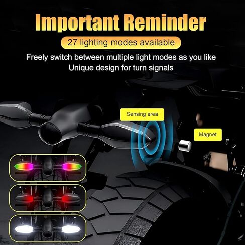 2 PCS Motorcycle Turn Signals, M10 Motorbike Front Rear Led Lights with Projection Arrow, 3 Wire Motorcycles Blinkers, 27 DRL Light Modes (Yellow) in Saudi Arabia