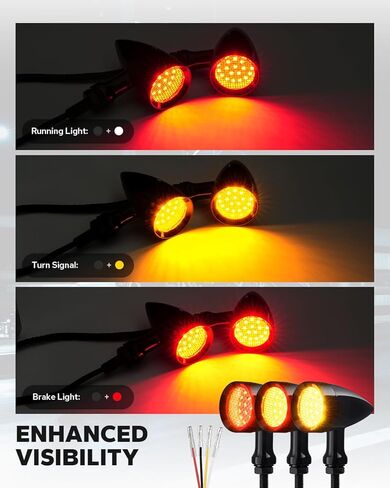 إشارات الانعطاف للدراجات النارية من Amazicha 24 مصباح LED، إشارات الانعطاف الخلفية LED، شعاع أحمر أصفر SMD أضواء وامضة مع فتحات تثبيت 8 مم/10 مم مناسبة لهارلي دينا ياماها هوندا سوزوكي كاواساكي in Kuwait