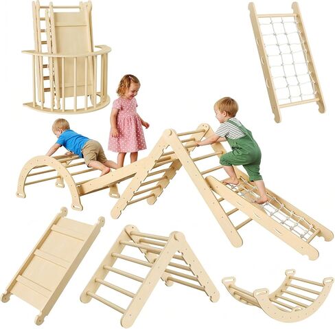 TrailBlaze 8-in-1 Collapsible Child-Centered Climbing Triangle Set for Toddlers – Wooden Indoor Jungle Gym – Includes Arch, Ramp & Ladder – Promotes Gross Motor Skills – Perfect for Kids Playroom – in Saudi Arabia