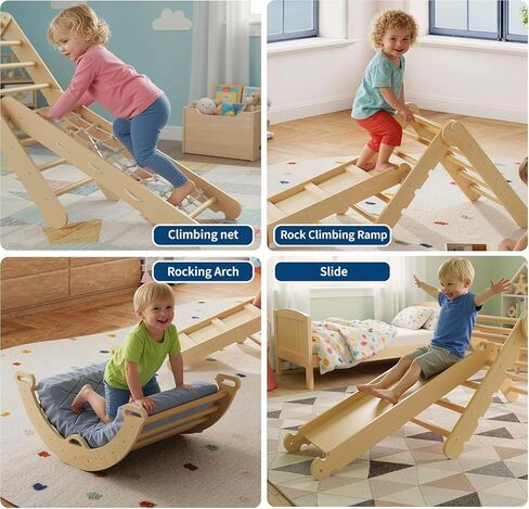TrailBlaze 8-in-1 Collapsible Child-Centered Climbing Triangle Set for Toddlers – Wooden Indoor Jungle Gym – Includes Arch, Ramp & Ladder – Promotes Gross Motor Skills – Perfect for Kids Playroom – in Saudi Arabia