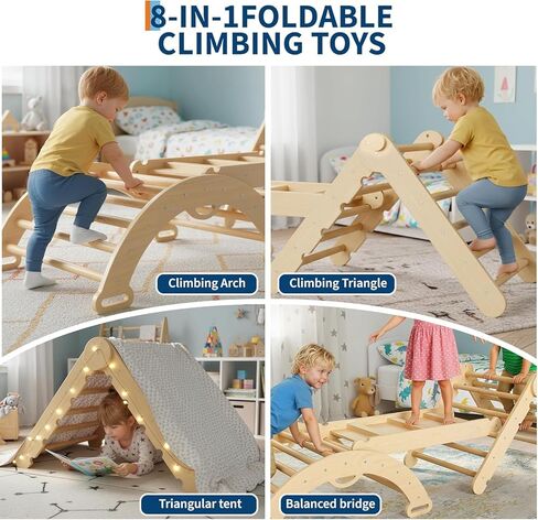 TrailBlaze 8-in-1 Collapsible Child-Centered Climbing Triangle Set for Toddlers – Wooden Indoor Jungle Gym – Includes Arch, Ramp & Ladder – Promotes Gross Motor Skills – Perfect for Kids Playroom – in Saudi Arabia