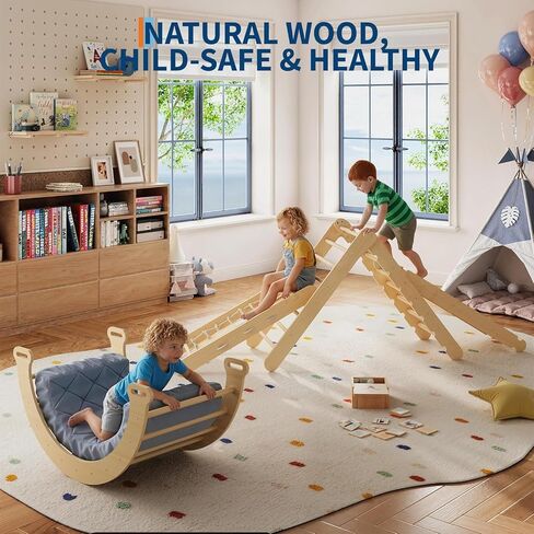 TrailBlaze 8-in-1 Collapsible Child-Centered Climbing Triangle Set for Toddlers – Wooden Indoor Jungle Gym – Includes Arch, Ramp & Ladder – Promotes Gross Motor Skills – Perfect for Kids Playroom – in Saudi Arabia