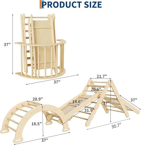 TrailBlaze 8-in-1 Collapsible Child-Centered Climbing Triangle Set for Toddlers – Wooden Indoor Jungle Gym – Includes Arch, Ramp & Ladder – Promotes Gross Motor Skills – Perfect for Kids Playroom – in Saudi Arabia