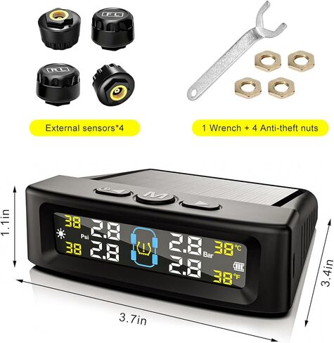 Tire Pressure Monitoring System, Real-Time LCD Display TPMS with 4 External Sensors & 6 Alarm Modes, Solar/USB Charging Wireless Tire Pressure Monitor for RV Trailer Truck in Saudi Arabia