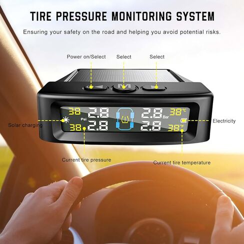 Tire Pressure Monitoring System, Real-Time LCD Display TPMS with 4 External Sensors & 6 Alarm Modes, Solar/USB Charging Wireless Tire Pressure Monitor for RV Trailer Truck in Saudi Arabia