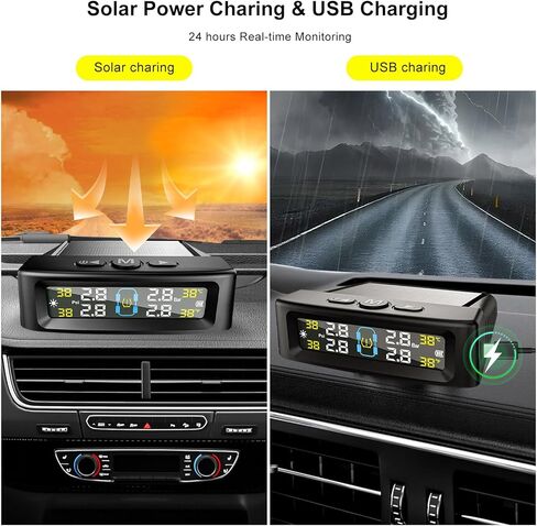 Tire Pressure Monitoring System, Real-Time LCD Display TPMS with 4 External Sensors & 6 Alarm Modes, Solar/USB Charging Wireless Tire Pressure Monitor for RV Trailer Truck in Saudi Arabia