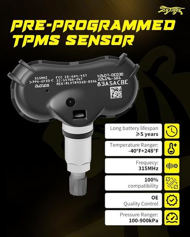 Oktiger 315MHz TPMS Sensor Pre-Programmed Fit for Toyota 2020-2024 Highlander, 2019-2024 RAV4, 2018-2019 Sequoia, 2021-2024 Sienna, 2018-2023 Tundra, Tire Pressure Sensor 4PCS OE#42607-0E030 in Kuwait