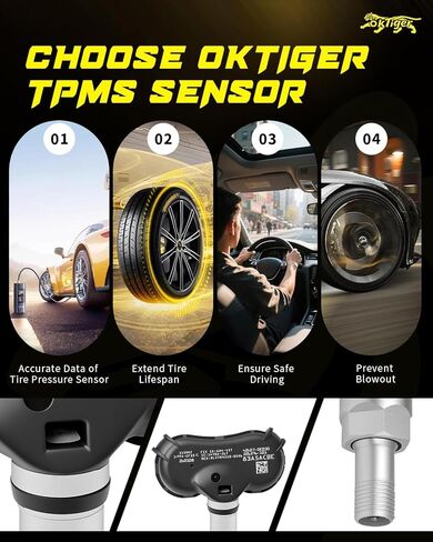 Oktiger 315MHz TPMS Sensor Pre-Programmed Fit for Toyota 2020-2024 Highlander, 2019-2024 RAV4, 2018-2019 Sequoia, 2021-2024 Sienna, 2018-2023 Tundra, Tire Pressure Sensor 4PCS OE#42607-0E030 in Kuwait